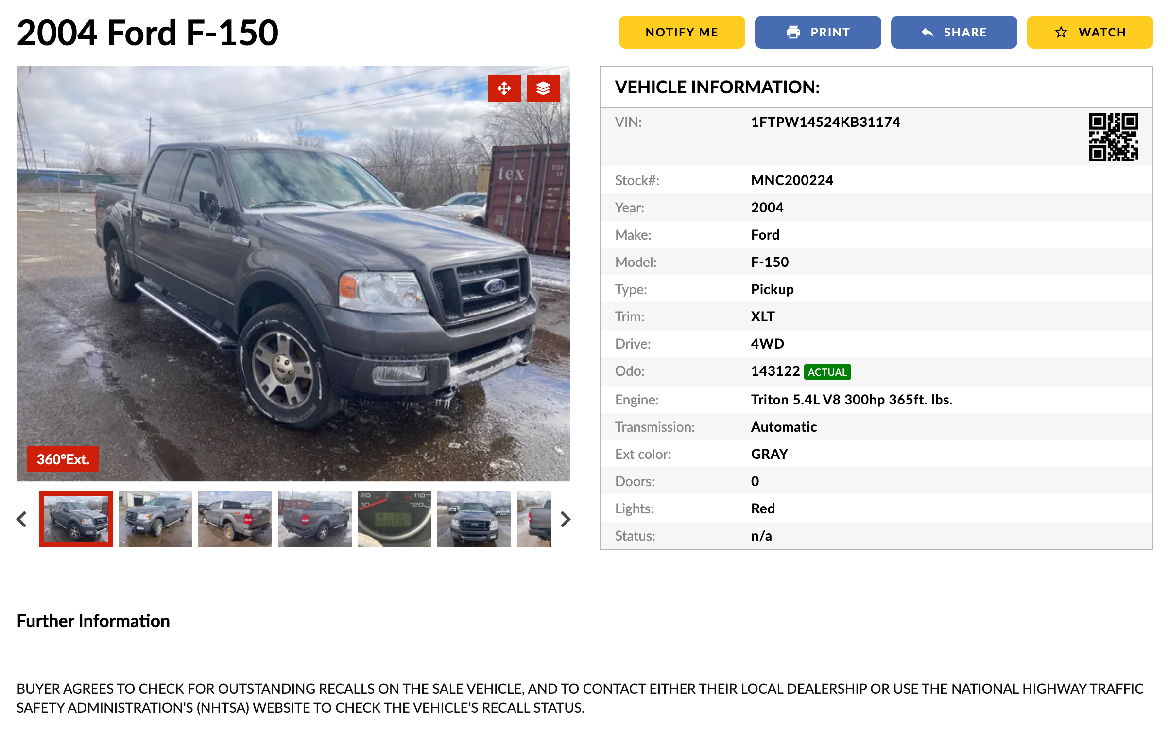 A 2004 Ford F-150 at auction. Ford F-150 is one of the best used trucks under $10,000.