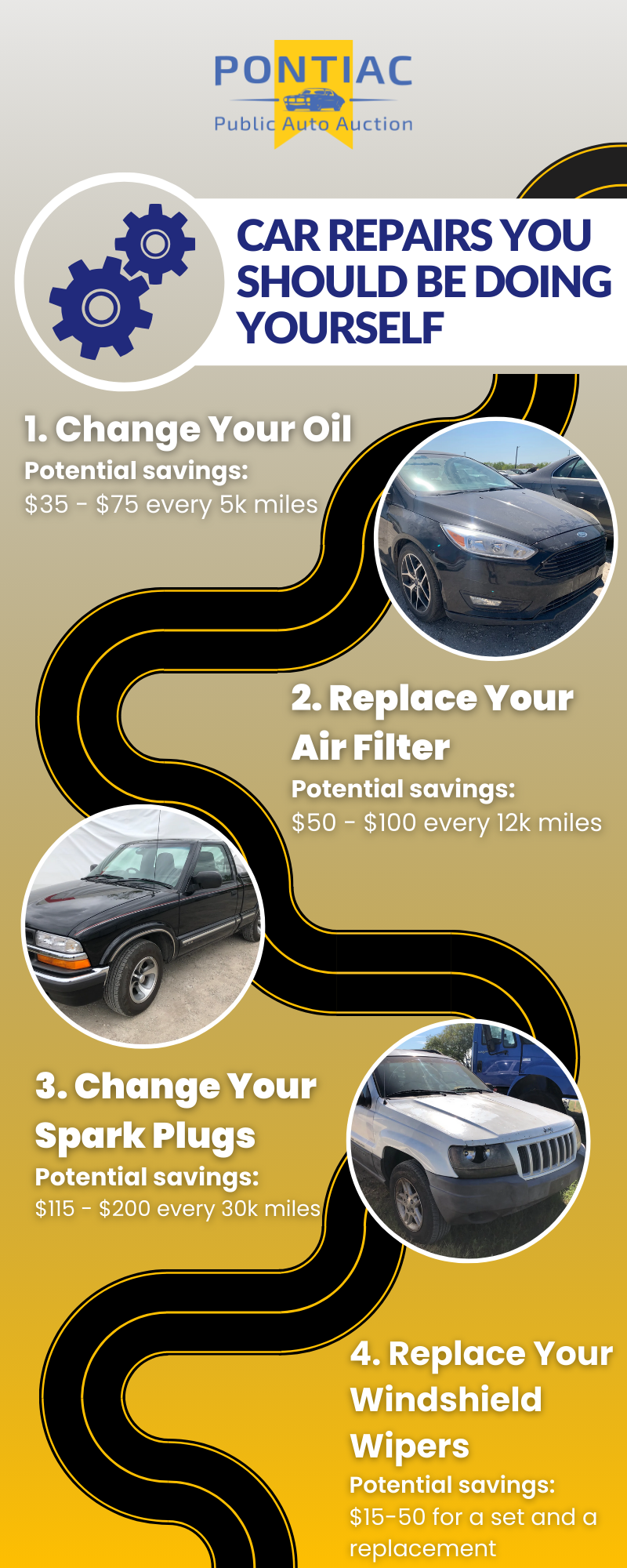 4 easy car repairs in a hand infographic.