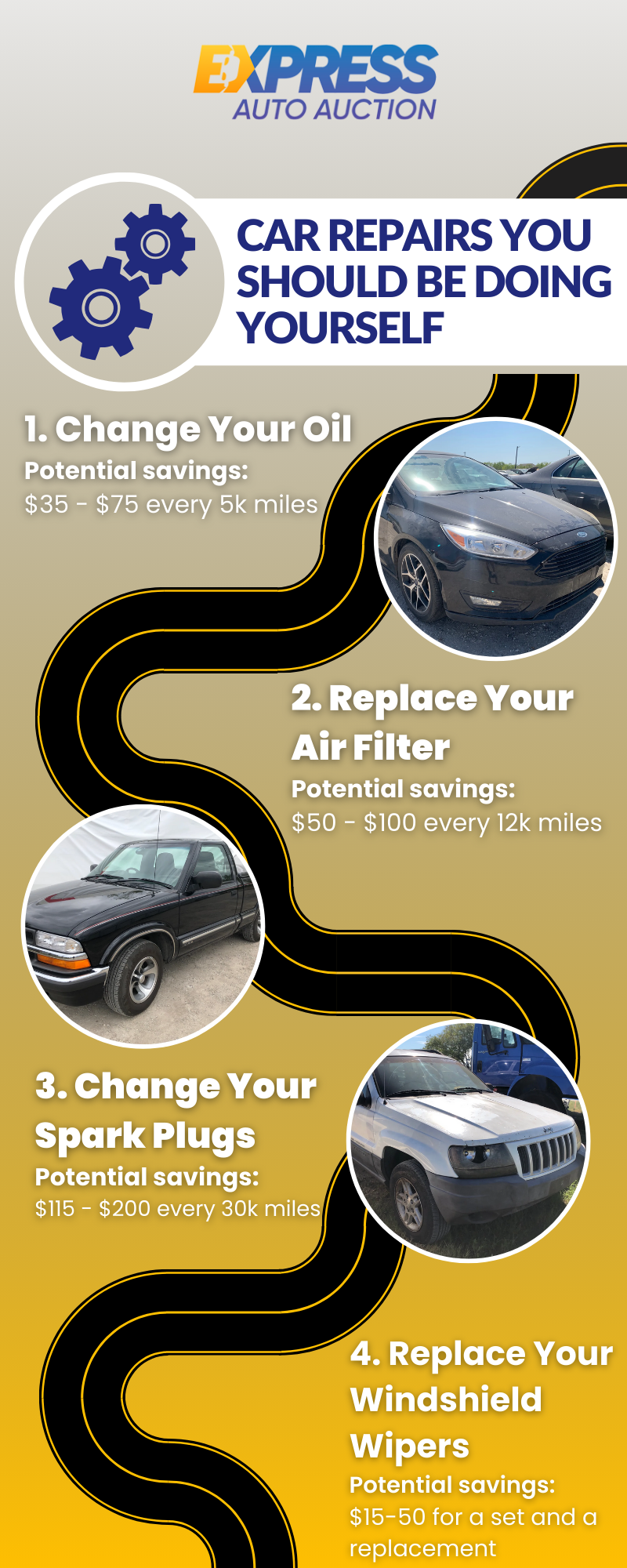 4 easy car repairs in an infographic.